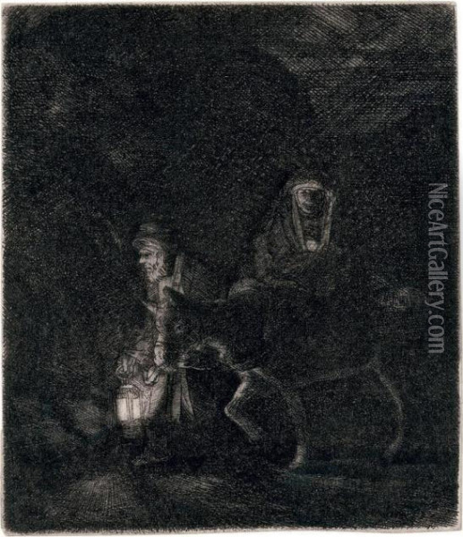 The Flight Into Egypt: A Night Piece Oil Painting - Rembrandt Van Rijn