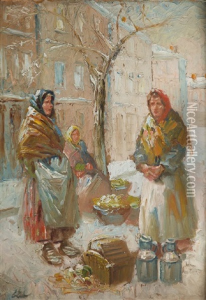 At The Market Oil Painting - Erno Erb