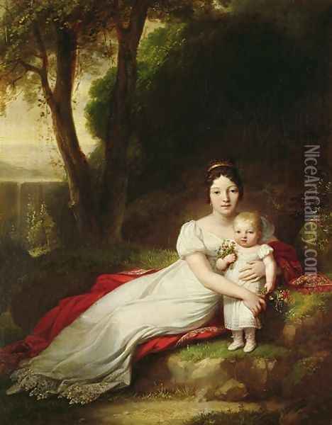 Hortense Eugenie de Beauharnais 1783-1837 Queen of Holland with her son Charles Louis Napoleon Bonaparte 1808-73 Oil Painting - Antoine-Jean Gros