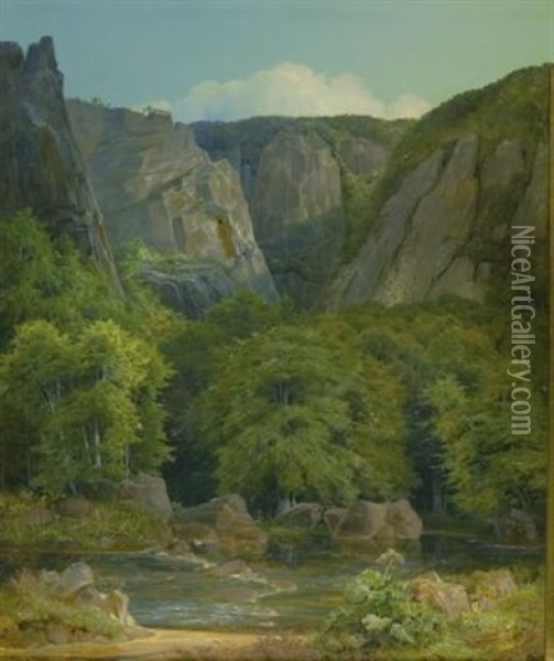 Ansicht In Der Sachsischen Schweiz Oil Painting - Johan Christian Dahl
