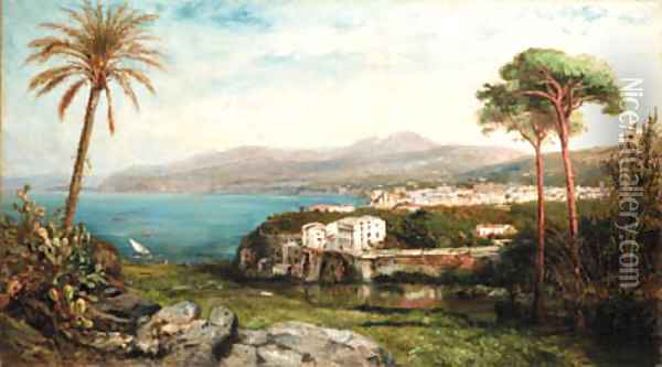 An Italian Coastal Scene Oil Painting - Jan-Baptiste Tetar van Elven