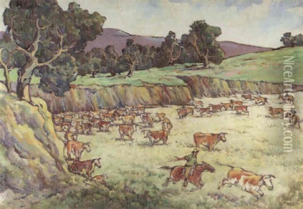 The Roundup Oil Painting - Charles Arthur Fries
