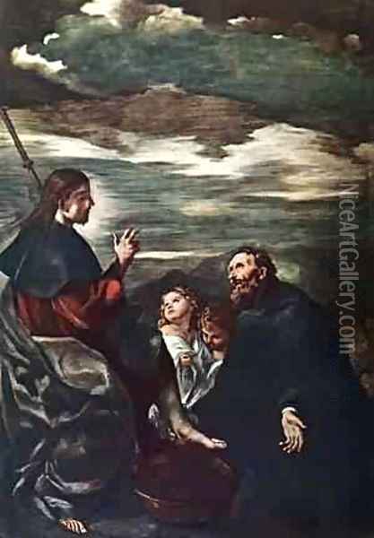 St Augustine Washing The Feet Of The Redeemer Oil Painting - Guercino