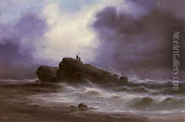 Out on the rocks, the tide receding Oil Painting - S.L. Kilpack