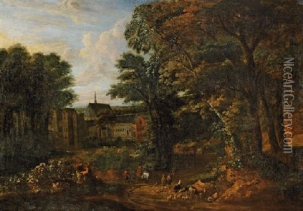 Paysage Avec L'abbaye De La Cambre Oil Painting - Adriaen Frans Boudewyns the Elder