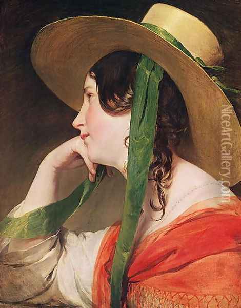 Girl in a Yellow Straw Hat Oil Painting - Friedrich Ritter von Amerling