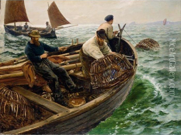 Lands End Crabbers Oil Painting - Charles Napier Hemy