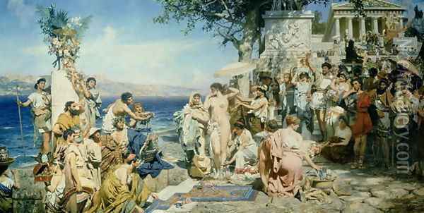 Phryne at the Festival of Poseidon in Eleusin Oil Painting - Henryk Siemieradzki