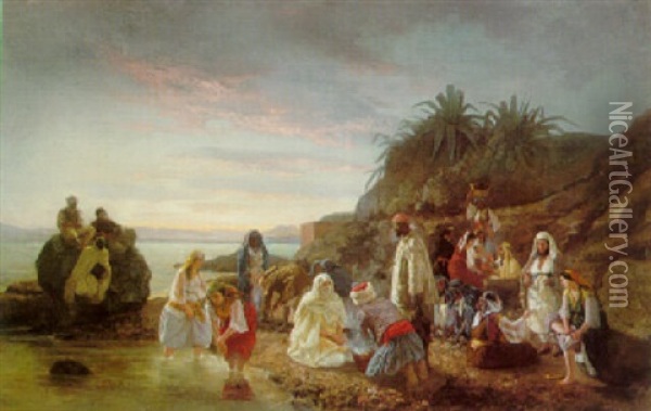 A Rest By The Shore Oil Painting - Geskel (Saloma) Saloman