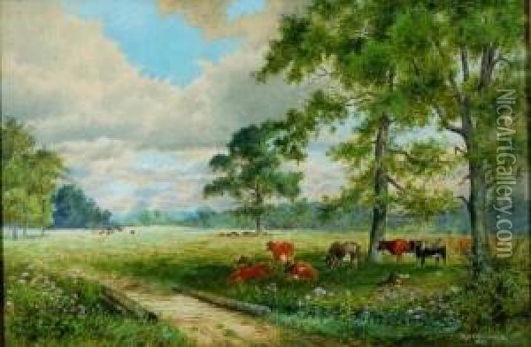 Grazing Cattle Oil Painting - Daniel F. Wentworth