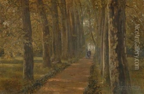 Scene Of Figures In The Park (+ Another; 2 Works) Oil Painting - James Thomas Watts