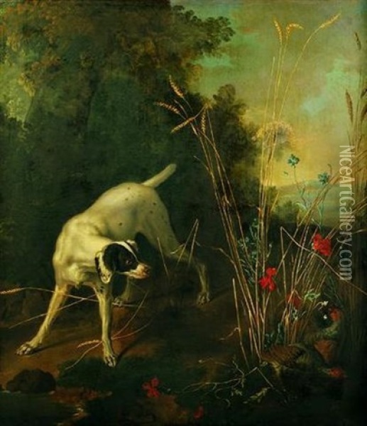 Un Chien A L'affut D'une Perdrix Oil Painting - Jean-Baptiste Oudry