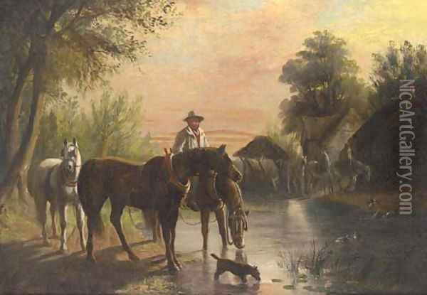 Watering horses at dusk Oil Painting - William Joseph Shayer