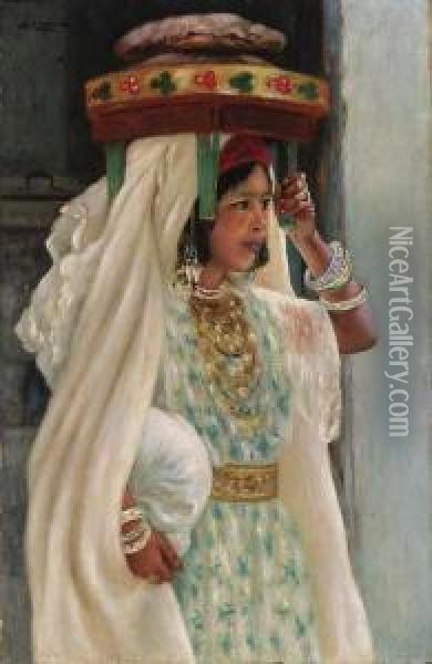 An Arab Girl Carrying Bread Oil Painting - Henry D Estienne