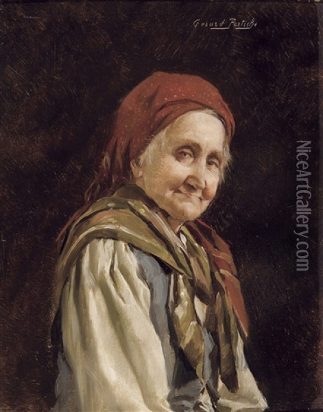 La Femme Au Chale Rouge Oil Painting - Gerard Jozef Portielje