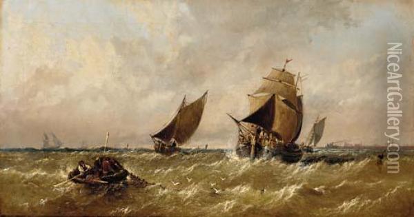 A Blustery Day Offshore Oil Painting - Arthur Joseph Meadows
