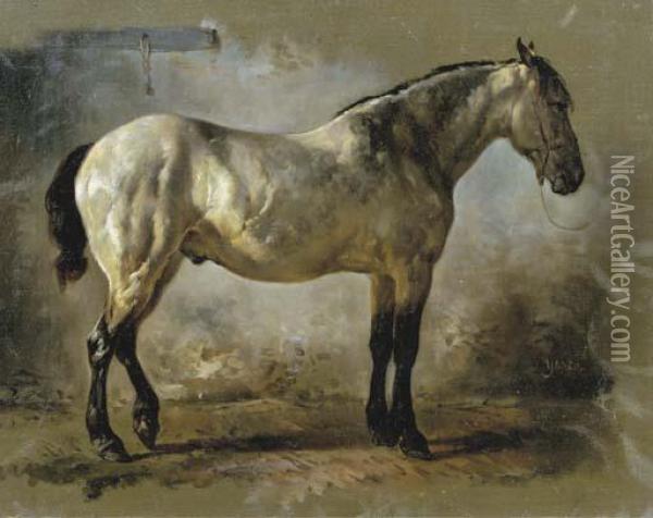 Yanko In The Stable: A White Horse Oil Painting - Wouterus Verschuur
