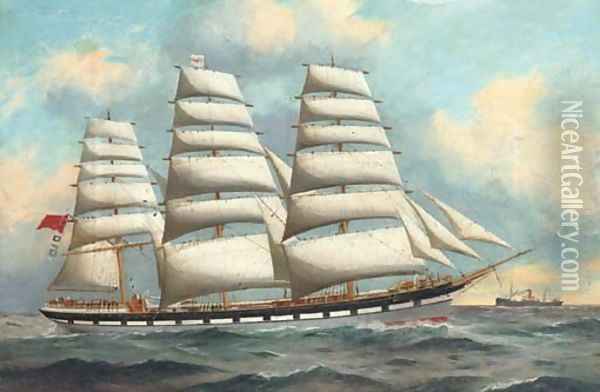 The celebrated three-master Loch Garry under full sail at sea Oil Painting - English School
