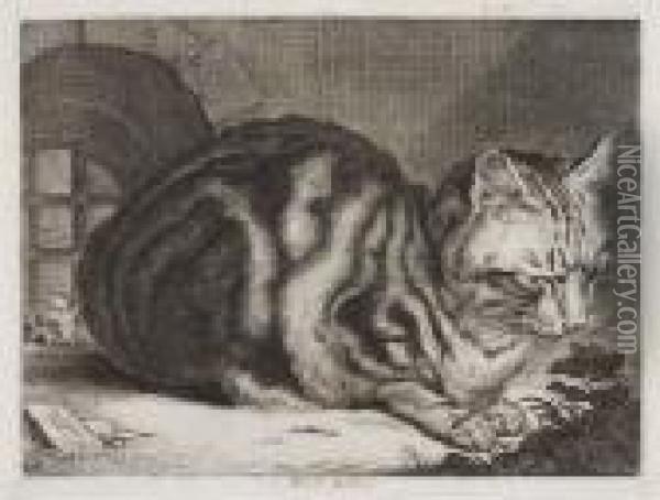 The Large Cat Oil Painting - Cornelius de Visscher