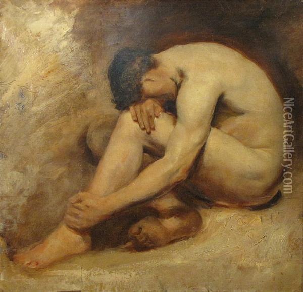 A Study Of A Male Nude Oil Painting - William Etty