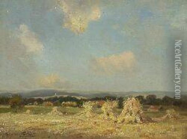 Harvest, Midlothian Oil Painting - J.A. Henderson Tarbet