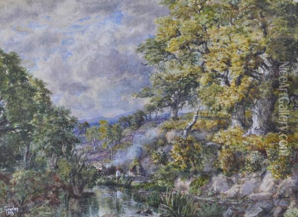 Woodsman By A Lake Oil Painting - James Stephen Gresley