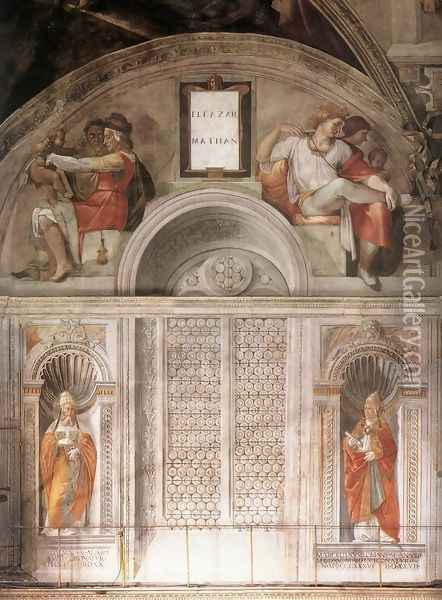 Lunette and Popes, Sistine Chapel Oil Painting - Michelangelo Buonarroti