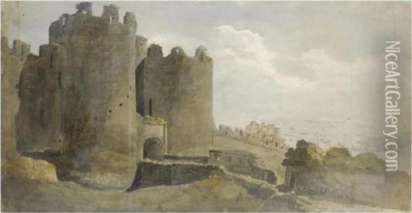 Conway Castle, The Upper Gate, North Wales Oil Painting - John Varley