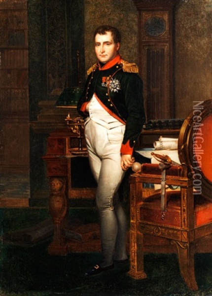 Portrait Napoleons In Seinem Arbeitszimmer, Die Rechte Hand In Der Weste, In Uniform Mit Sternorden Und Epauletten Oil Painting - Jean Benjamin Houel
