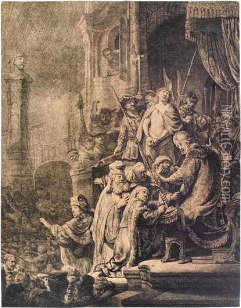 Christ Before Pilate: Large Plate. Oil Painting - Rembrandt Van Rijn