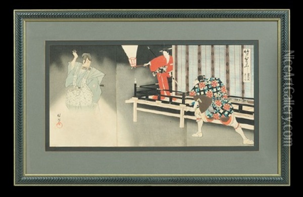 A Collection Of Two Woodblock Triptychs, Oban Tate-e Oil Painting - Chikanobu Toyohara