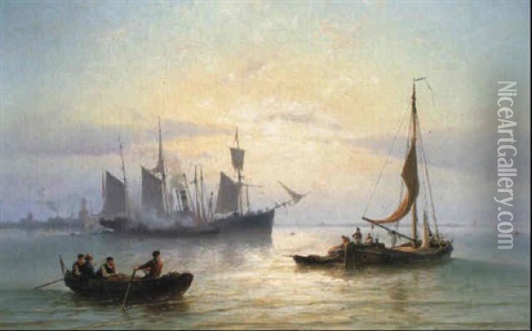 A Calm Oil Painting - Johannes Hermanus Barend Koekkoek