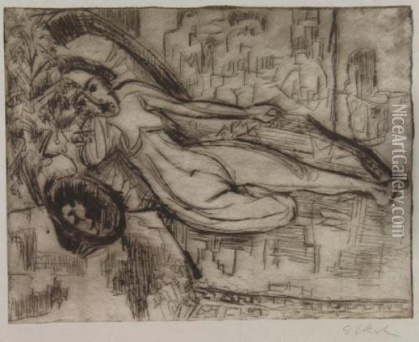 Nacktes Liegendes Madchen Auf Diwan Oil Painting - Ernst Ludwig Kirchner