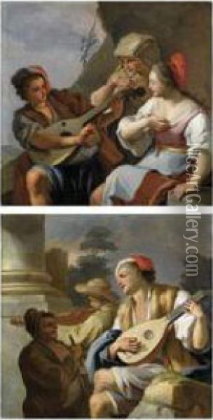 Suonatore Di Mandolino; E Concerto Di Musica Popolare Oil Painting - Pietro Bardellino