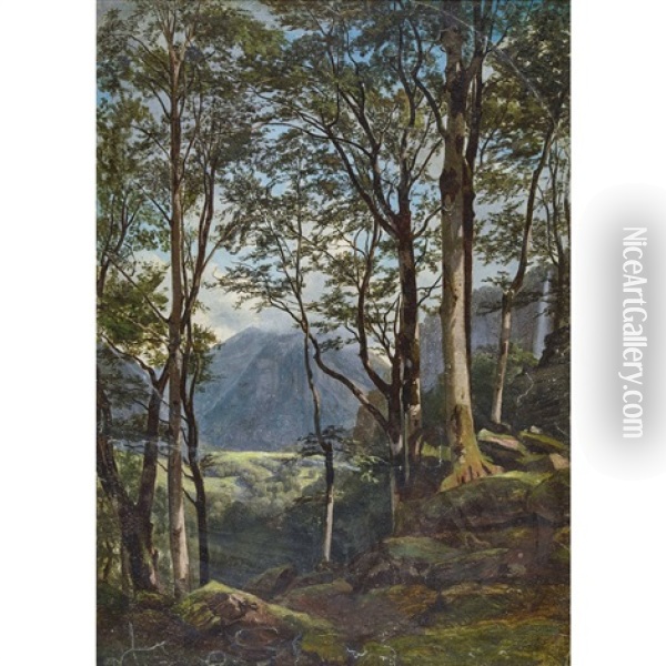 Waldpartie Im Gebirge Oil Painting - Jean Philippe George-Julliard