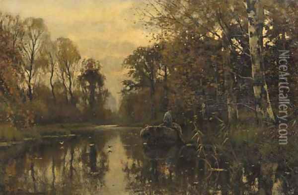 A river running through a forest in autumn Oil Painting - Petrus Paulus Schiedges