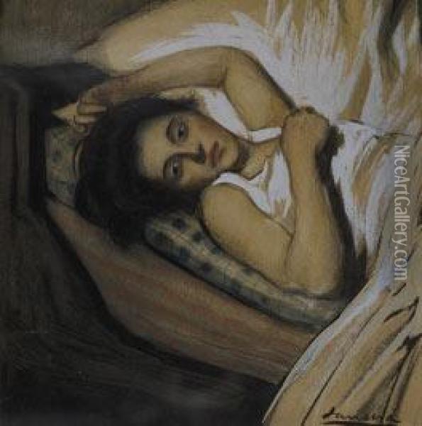 Mujer Recostada, C. 1930 Oil Painting - Francisco Sancha Lengo