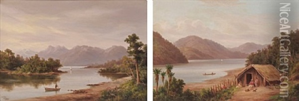 Lake Walkare (+ Lake Te Anau; Pair) Oil Painting - William George Baker