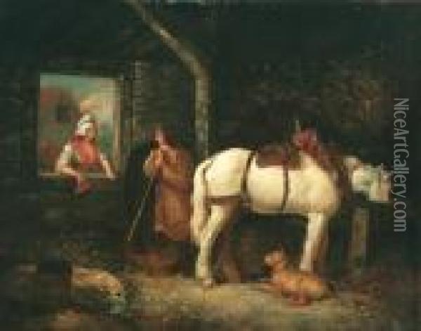 Conversation In A Stable Oil Painting - George Morland