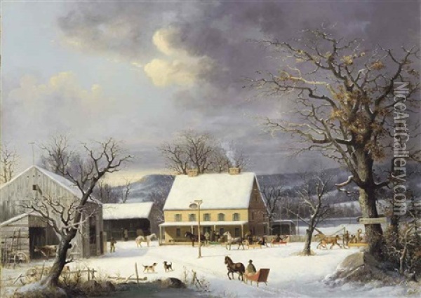 To Hartford--ix Miles Oil Painting - George Henry Durrie