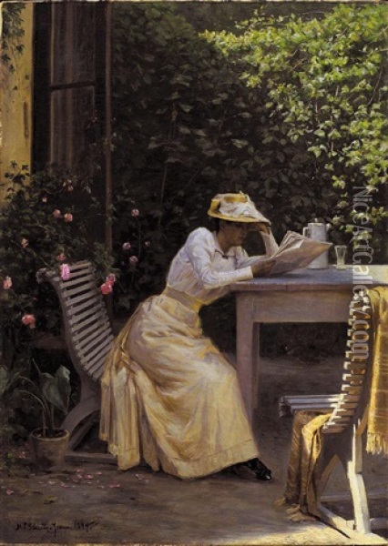 Laesende Kvinde (lady Reading) Oil Painting - Niels Frederik Schiottz-Jensen