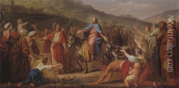 L'entree Du Christ A Jerusalem Oil Painting - Nicolas-Rene Jollain the Younger