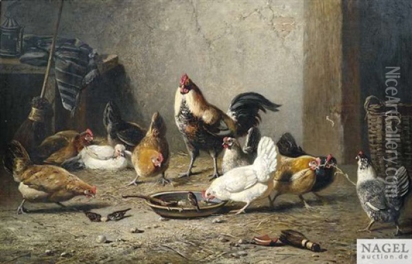 Auf Einem Huhnerhof Oil Painting - Bernard de Gempt