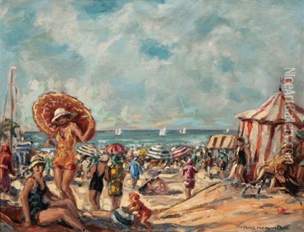 Belebter Strand Oil Painting - Franz Hienl-Merre