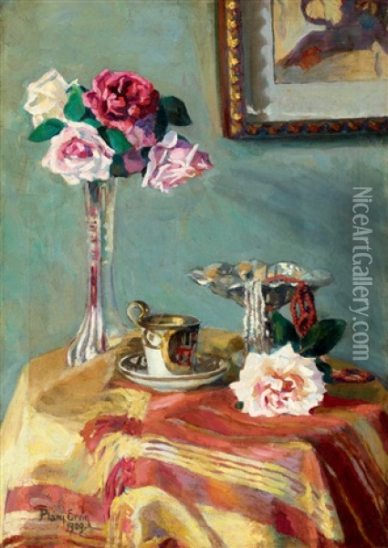 Still-life With Roses Oil Painting - Ervin Plany