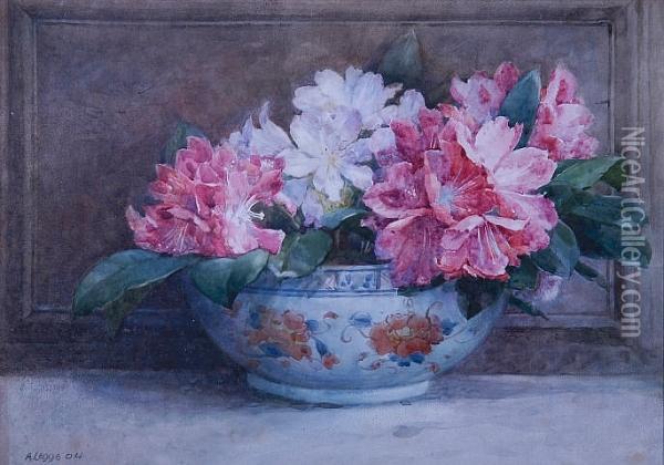 A Still Life Of Azaleas In A Bowl Oil Painting - Arthur Legge