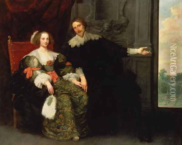 Portrait of a man and his wife Oil Painting - Cornelis De Vos