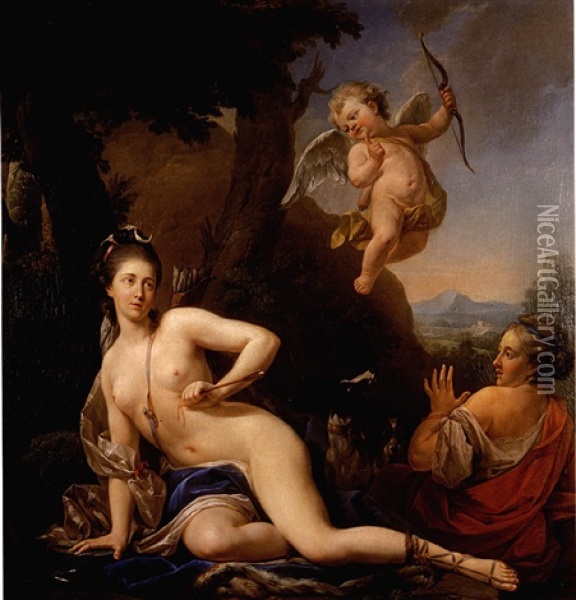 Allegorical Portrait Of A Lady As Diana Wounded By Cupid Oil Painting - Louis Michel van Loo