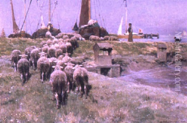 Minding The Herd Oil Painting - Frans Van Leemputten