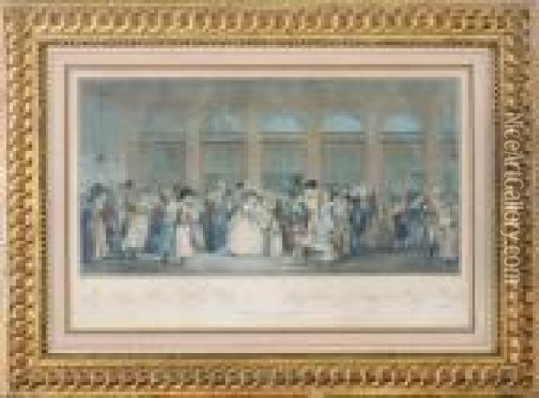Promenade De La Galerie Du Palais Royal Oil Painting - Philibert-Louis Debucourt